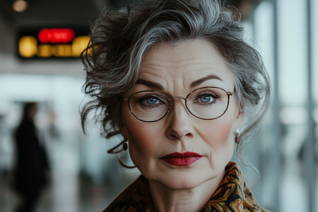 An older woman at an airport | Source: Midjourney